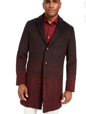 Alfani Black to Red Ombre Wool-Blend Pea Coat